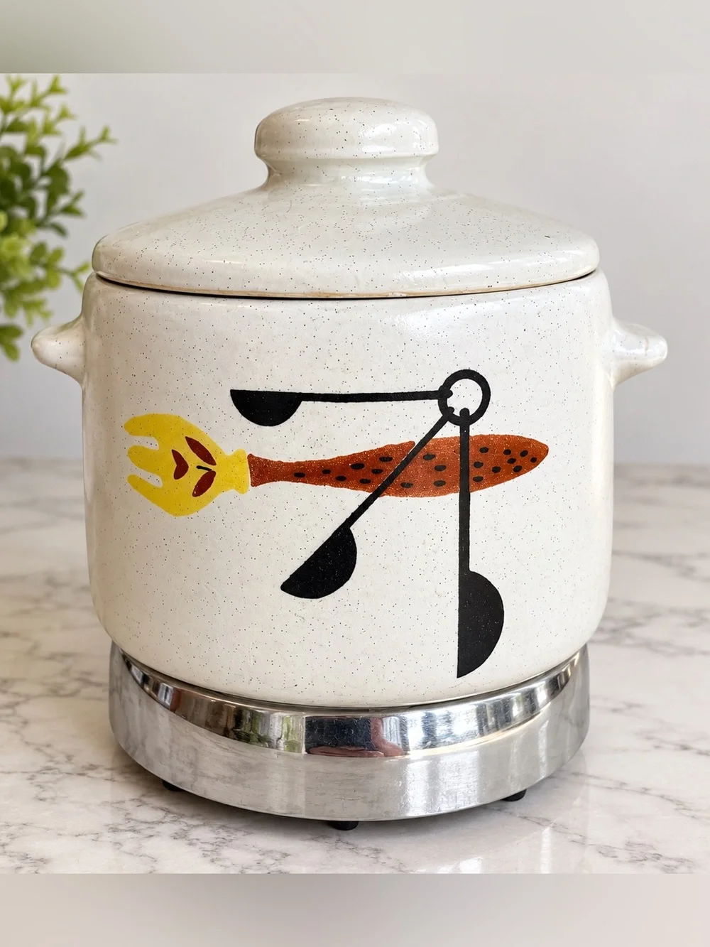 Vintage 1950s MCM Atomic Ceramic Bean Pot Electric Warmer – Retro Kitchen